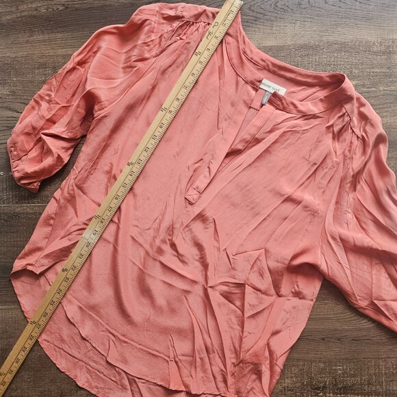 Amour Vert 100% Silk 3/4 Sleeve Blouse Top, XS, Coral - Picture 5 of 8